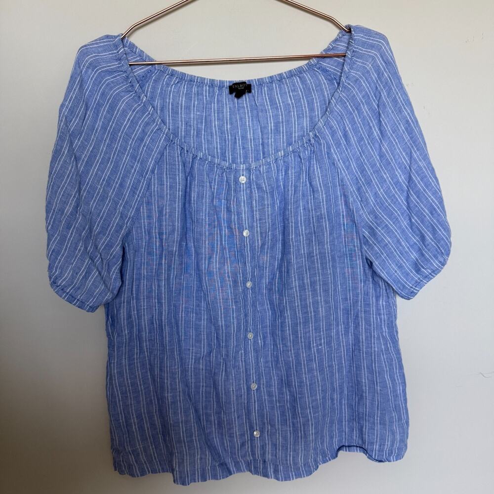 Talbots Womens 100% Linen Top Large Petite Striped Resortwear Lagom Coastal - Picture 2 of 6